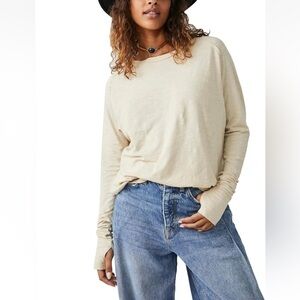 Free People We the Free Thumbhole Oversized Arden Tee Morning Oat Sz Small